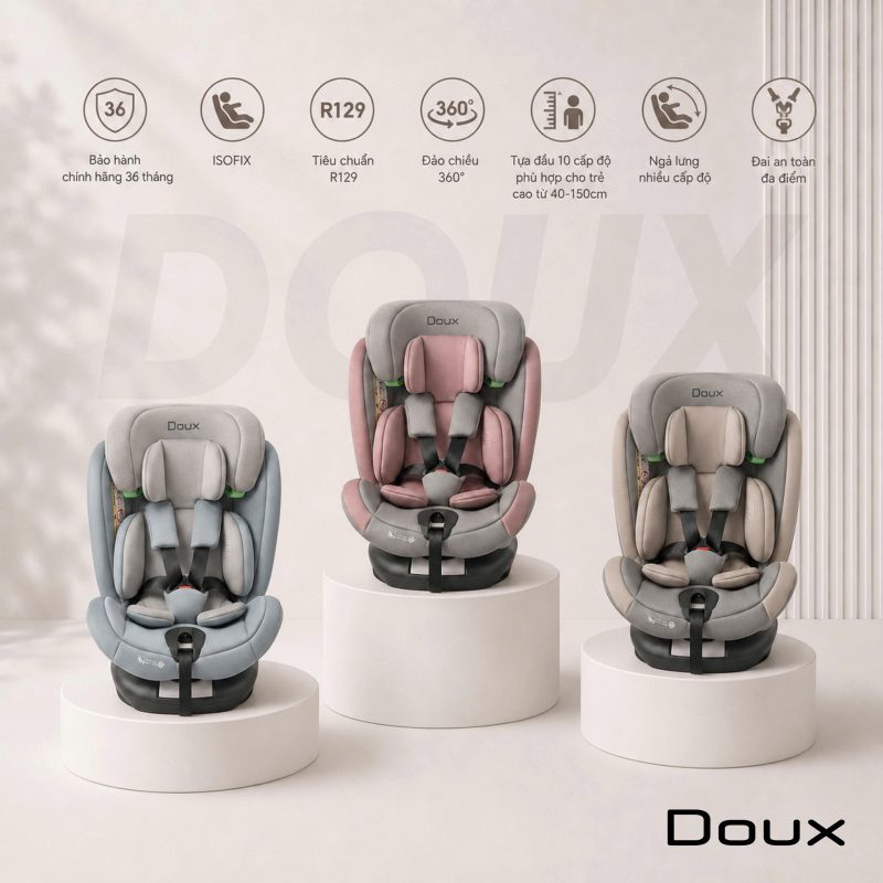 Ghế ngồi ô tô trẻ em Doux I-Size DX-1144 có 3 màu: hồng, xanh, be